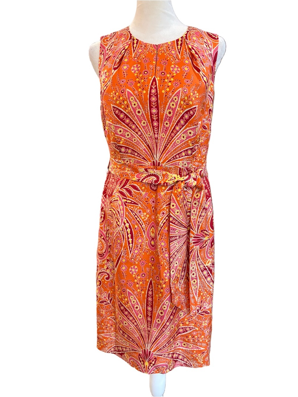 Talbots Petites 6 Pure Silk Paisley Tie-Waist Dress  mod colorful sleeveless